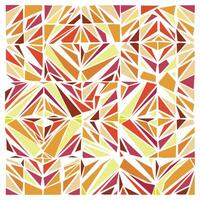 Colorful square repeat print design, geometric pattern with various triangles in orange, red, yellow, and cream hues, creating an abstract, mosaic like design. vector