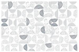 A grid of various geometric patterns, featuring lines, dots, and shapes in navy blue against a white background. vector