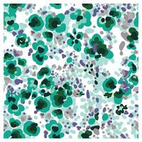 A vibrant, abstract floral pattern with teal, green, and purple shapes scattered on a white background. vector