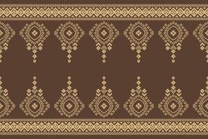 Cross stitch brown background color with ethnic pattern decoration pixel decor. vector