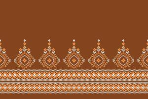 Brown background color with ethnic pattern decoration pixel art. vector