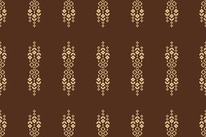 Fabric brown color background color cross stitch art ethnic pattern and fabric motif. vector