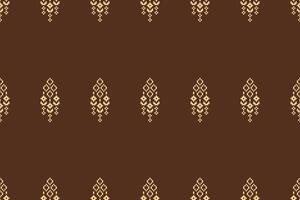 Fabric pattern brown background color cross stitch art ethnic. vector
