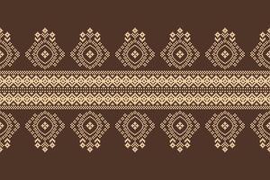 Decoration cross stitch brown background color with ethnic pattern pixel decor ethnic. vector