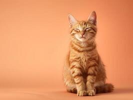 Content Orange Tabby Cat Sits Serenely Against Peach Background photo