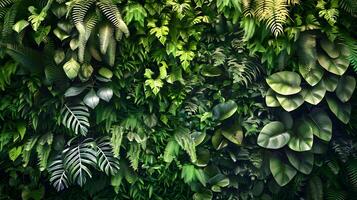 Lush Green Foliage Background with Varied Leaf Patterns photo