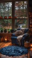 Cozy Reading Nook with Armchair and Autumn Window View photo
