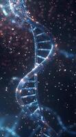 An abstract depiction of a DNA helix set against a dark background photo