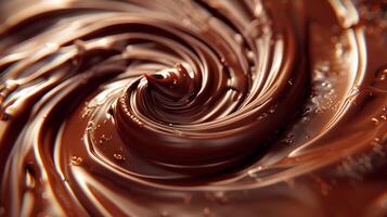 Close up of a brown liquid swirl of melted chocolate in a circular vortex photo