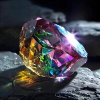 Multicolored Crystal Gemstone with Sparkling Light Reflection photo