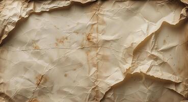 Vintage paper background with crumpled texture and ample copy space for creative design projects photo