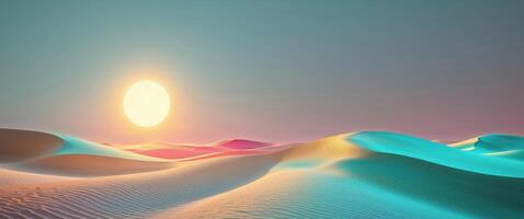 A desert scene with a sun shining over it photo