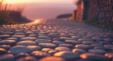 Sunset Cobblestone Path Background Texture. photo