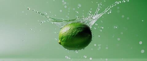 A lime is being splashed with water photo