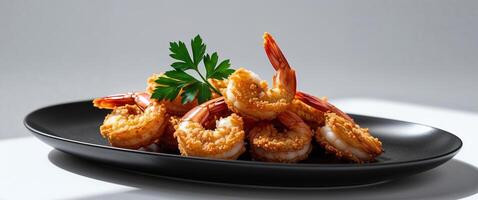 A plate of fried shrimp on a table photo