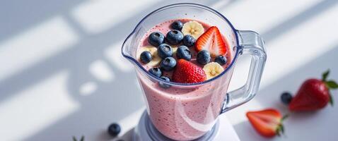 Fresh Fruit Smoothie in Blender Ready to Blend. photo