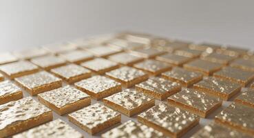 Golden geometric grid with textured squares creates abstract design. photo