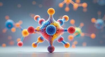Close up view of a molecule with colorful atoms representing chemical structure photo