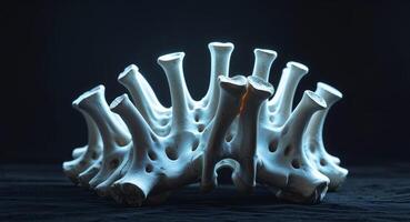 Abstract representation of vertebrae illuminated with glowing effects in a dark background photo