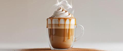 A hot apple pie latte with a caramel drizzle and a sprinkle of cinnamon sugar. photo