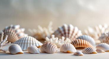 Whimsical Coastal Art Composition with Shells and Corals photo