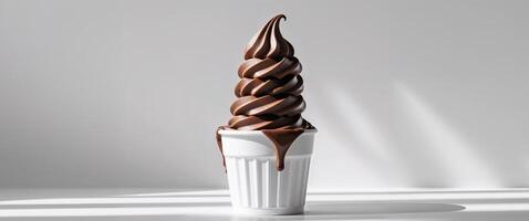 Delicious Chocolate Soft Serve Ice Cream in a Disposable Cup photo