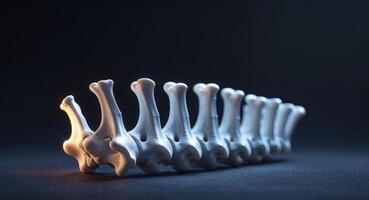 Abstract representation of vertebrae illuminated with glowing effects in a dark background. photo