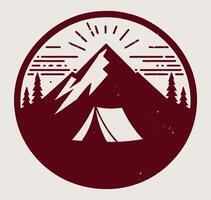 Camping tent with mountains and trees in the background vector
