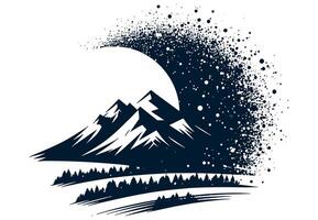 Mountains and trees with stars and moon vector