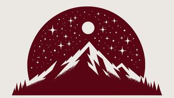 A mountain with stars and a moon. vector