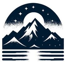 Mountains and stars in a circle with a lake vector