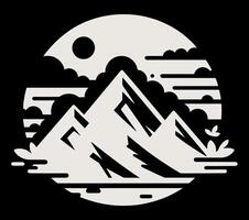 A mountain landscape with a moon and clouds vector