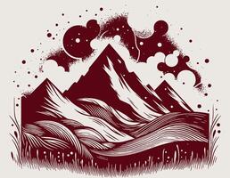 A mountain with a red sky and clouds vector