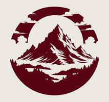 A mountain landscape with trees and a lake in the background vector