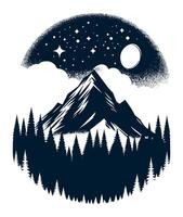 A mountain with trees and stars in the night sky vector