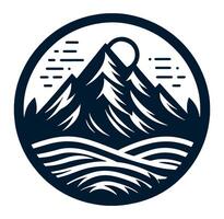 Mountains and waves in a circle logo vector