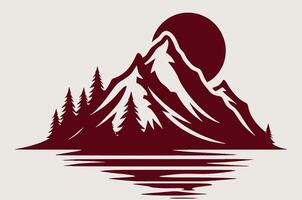 Mountain with pine trees and a full moon on a white background vector