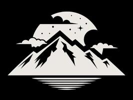 A mountain with clouds and stars with a black background. vector