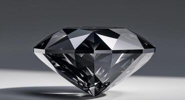 Polished black diamond with faceted cuts highlighting reflective surface elegance photo