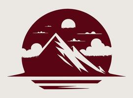 A mountain with clouds and a sun in the background vector