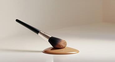 Makeup brush with foundation on a surface highlighting rich color and sleek design photo