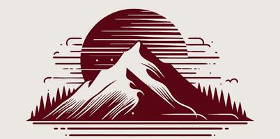 A mountain with a sun and clouds in the background vector