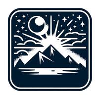 A mountain with stars and a moon in the sky vector