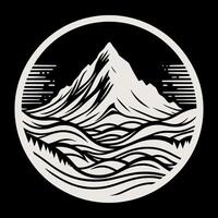 A mountain with waves and trees in a circle vector