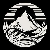 A mountain with trees and a sun with a background vector