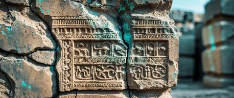 Ancient carvings on the walls of an ancient building photo