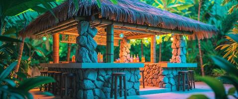 A bar in the middle of a tropical jungle photo