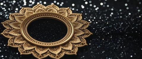 Golden frame with a circular design on a black background photo