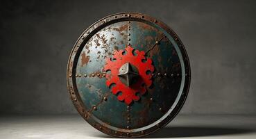 An old rusty shield with a red star on it photo