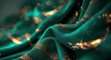 Golden fabric with a dark background photo